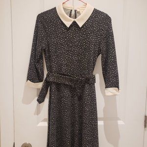 Polka-Dot Collared Fit and Flare Dress